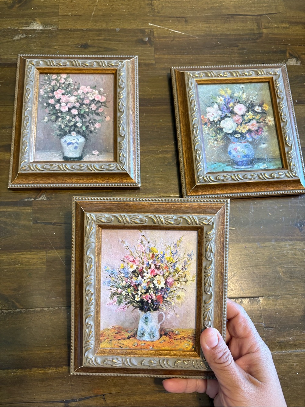Miniature Marcel Dyf French Floral Textured Frames Ornate Still Life Vintage 3pc